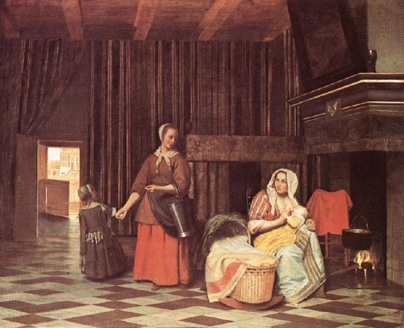 HOOCH, Pieter de Suckling Mother and Maid s oil painting image